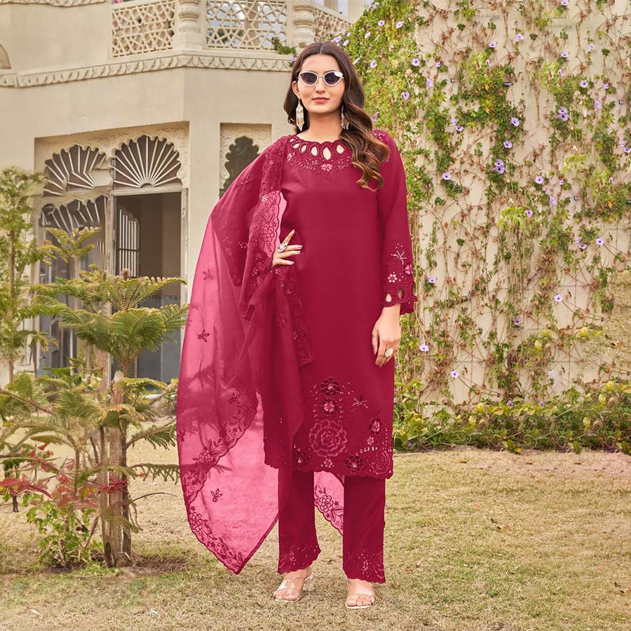 Pink Silk Partywear Suit